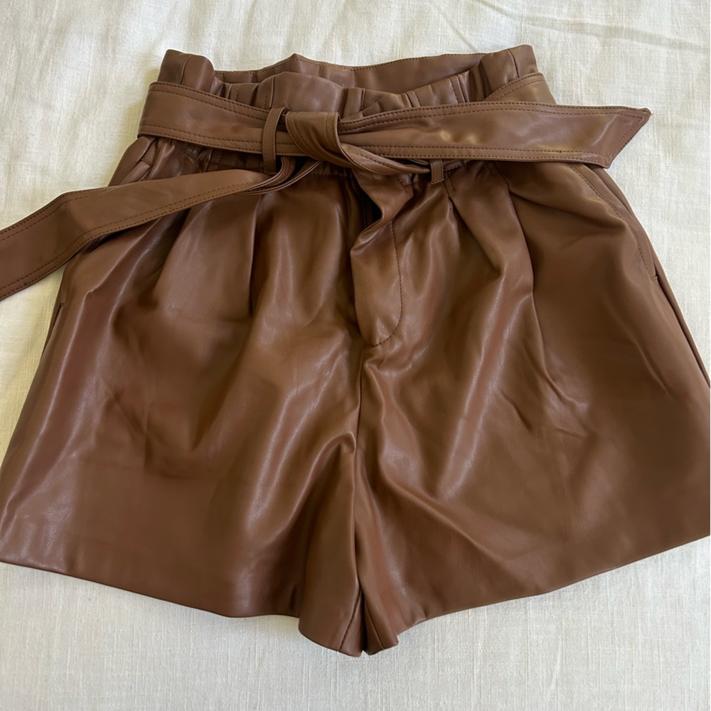 Brown leather high waisted shorts
